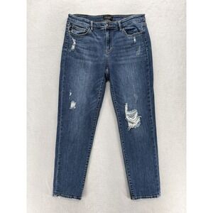 Judy Blue Jeans Womens 13/31 Straight Fit Blue Mid Rise Distressed Stretch Denim